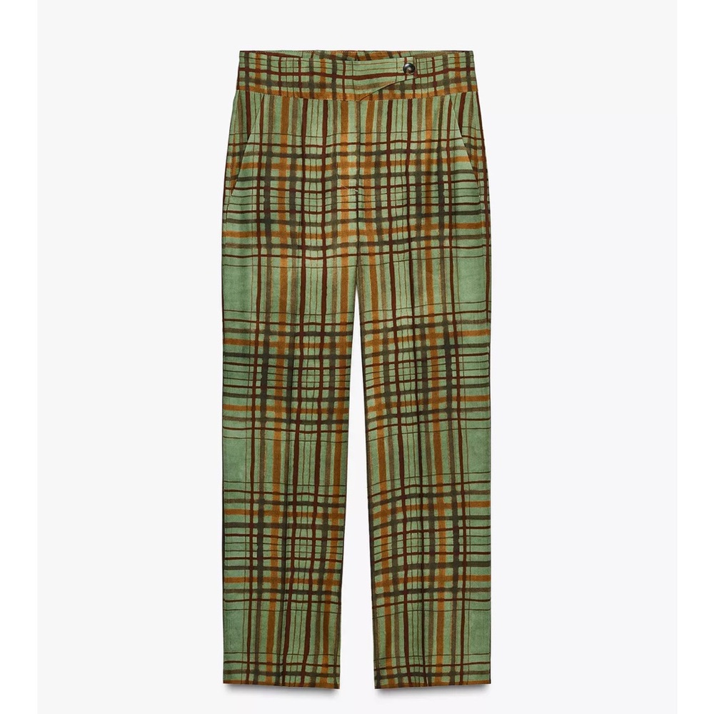 Zara Green Plaid Wide-Leg Pants - Picture 5 of 9